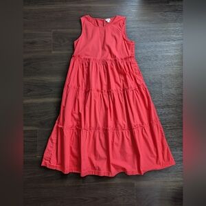 J.Crew Factory Cotton Tiered Midi Dress Watermelon Pink Size 6